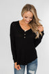 Knowing You V-Neck Thermal Top- Black