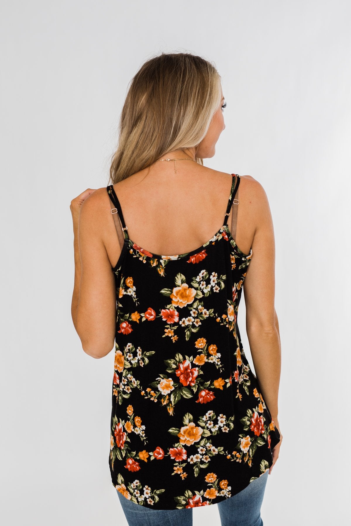 Gather Around Floral Tank Top- Black