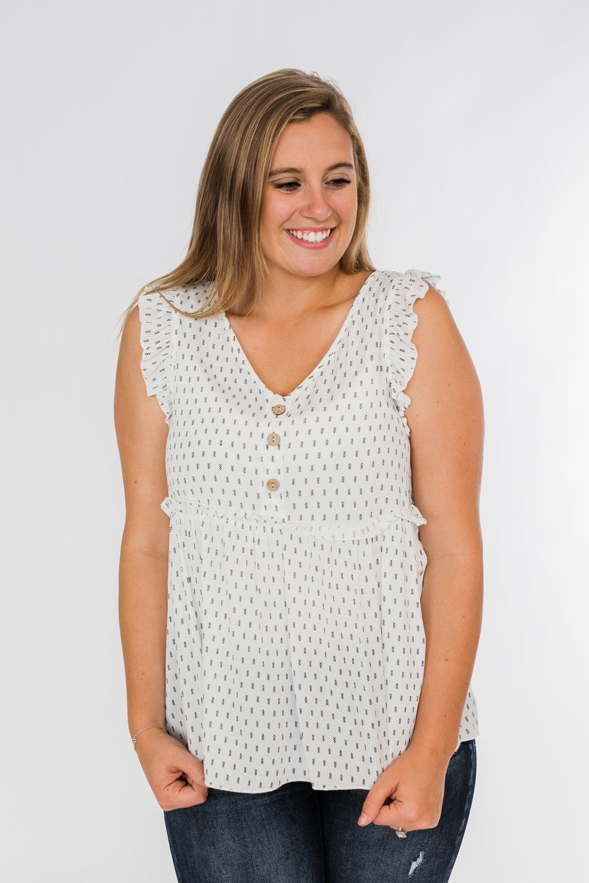 Dream of Me Sleeveless Babydoll Blouse- Off White