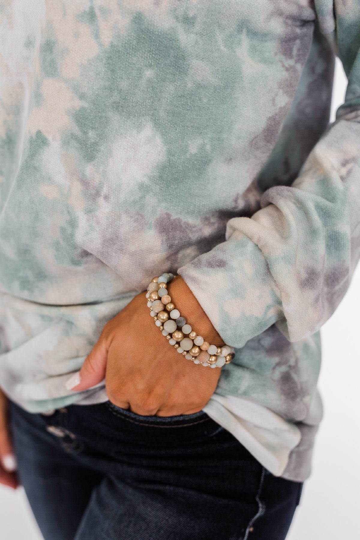 Beaded Bracelet Set- Blue & Gold