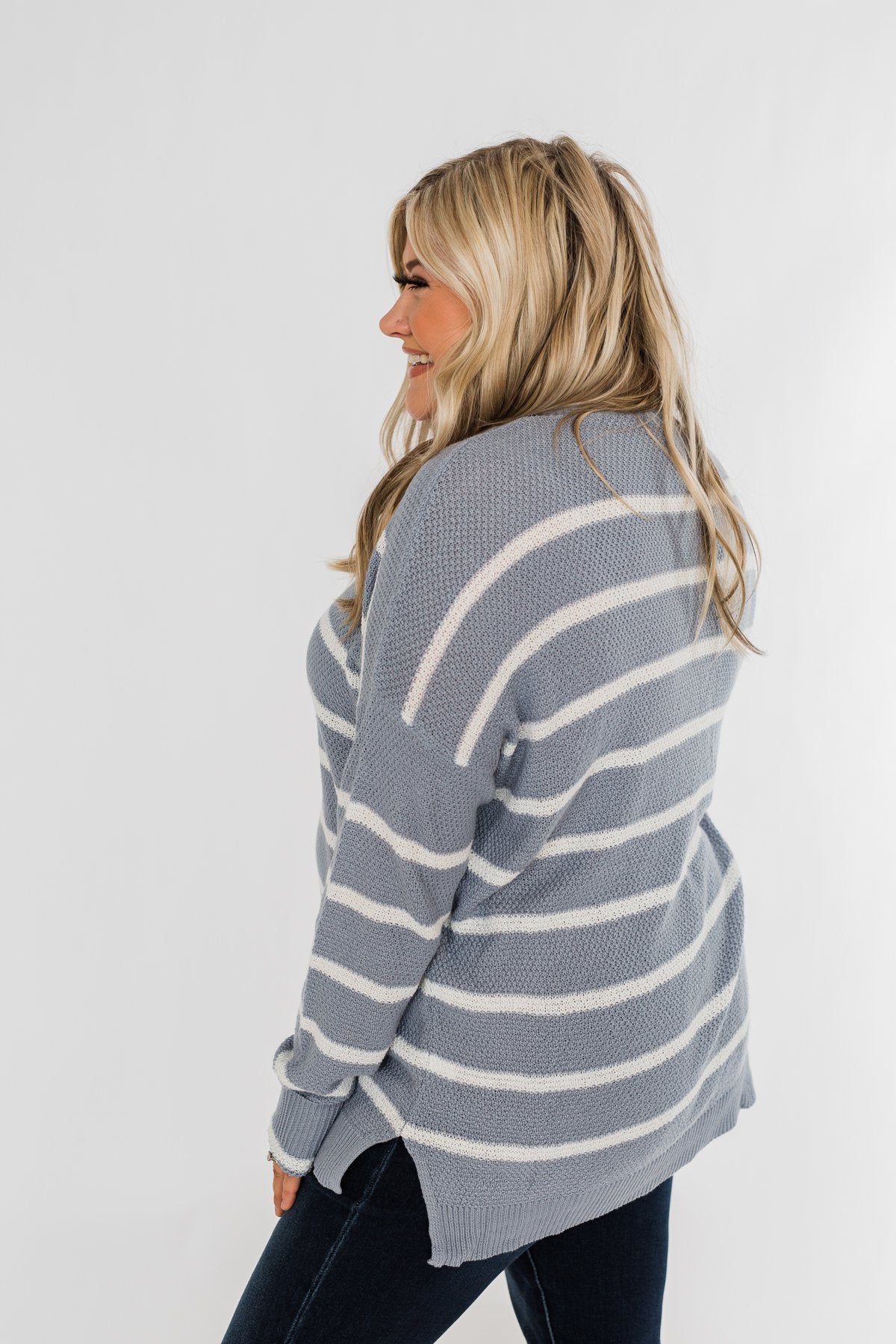 No Such Thing Striped Sweater- Periwinkle