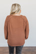 Out Of The Woods Waffle Knit Long Sleeve Top- Brown