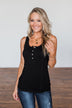Dream Life Ribbed Button Tank Top- Black