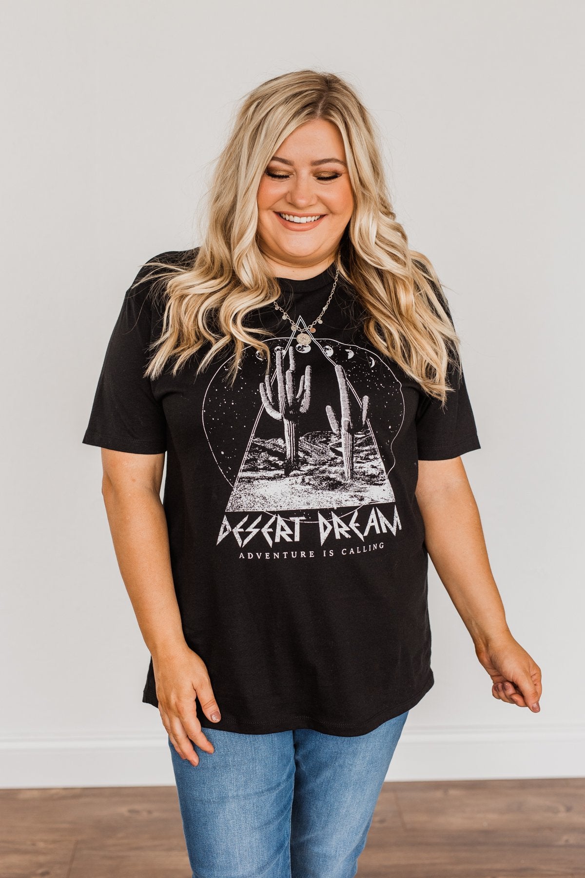 "Desert Dream, Adventure Is Calling" Graphic Top- Black