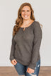 Happy Harvest Waffle Knit Button Top- Charcoal