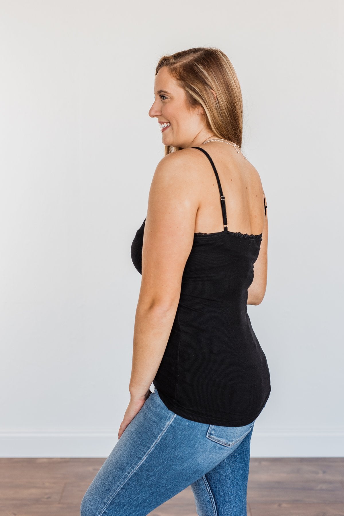 Pulse Basics Lace Trimmed Tank Top- Black