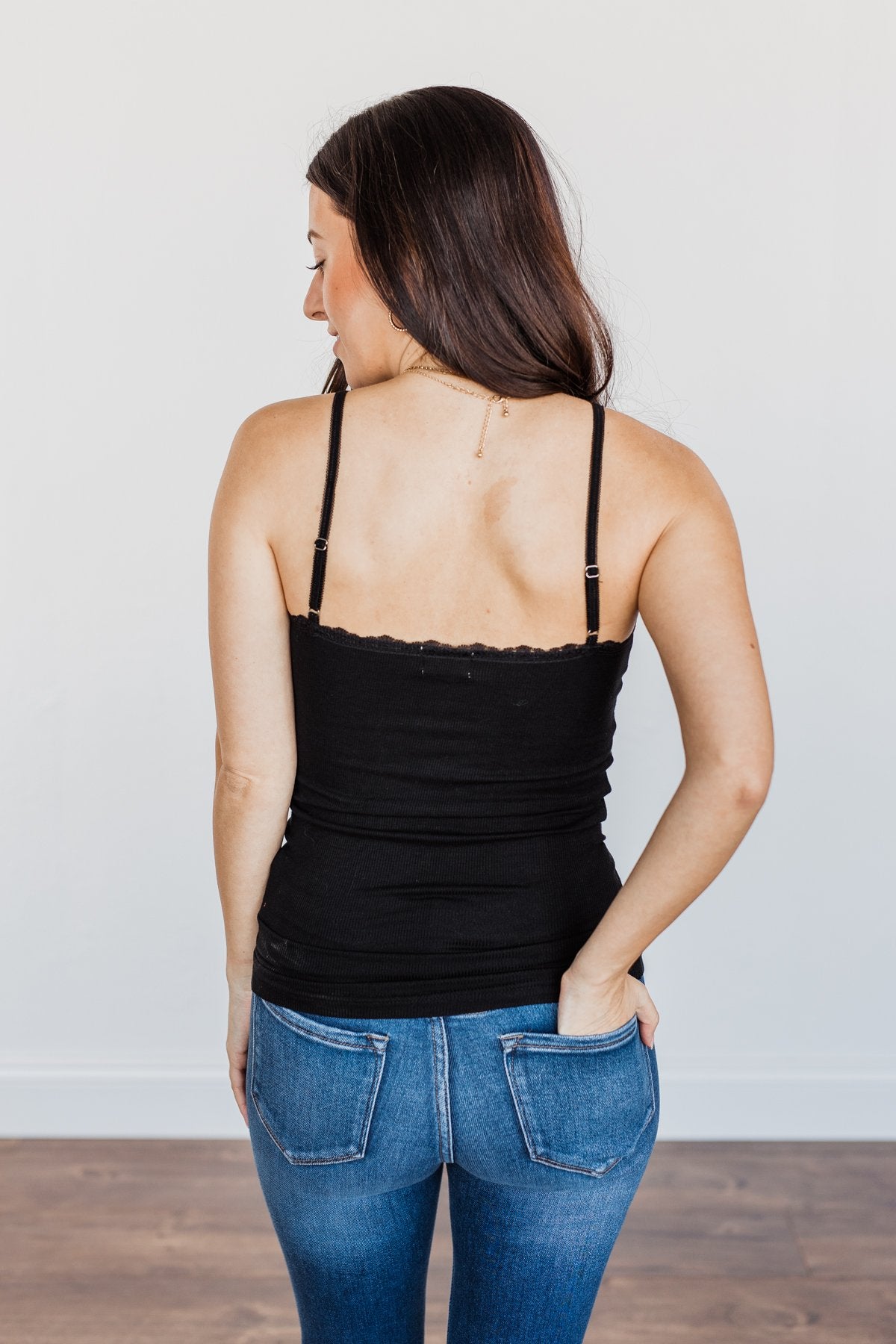 Pulse Basics Lace Trimmed Tank Top- Black