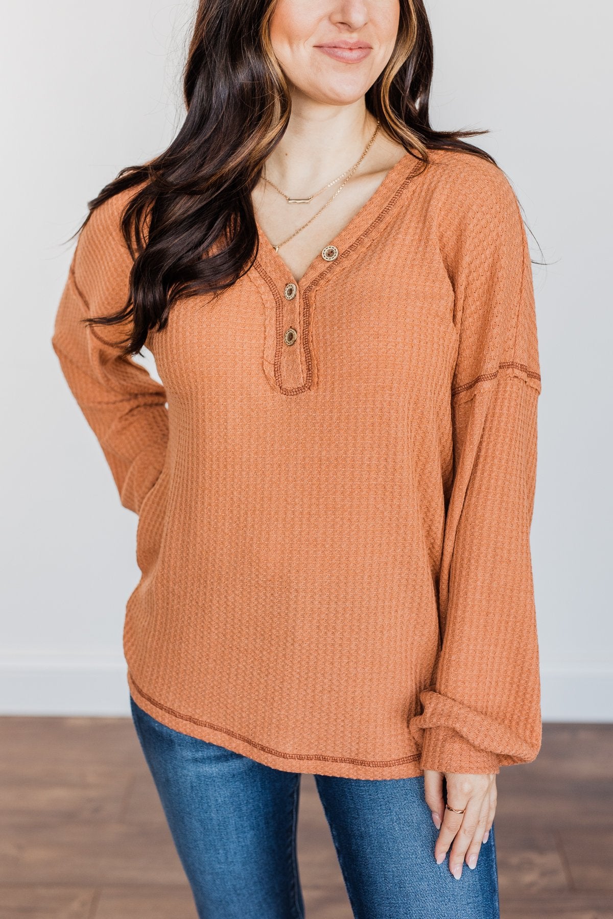 Sweet Nothings Waffle Knit Top- Light Rust
