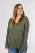 Knowing You V-Neck Thermal Top- Olive
