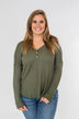 Knowing You V-Neck Thermal Top- Olive