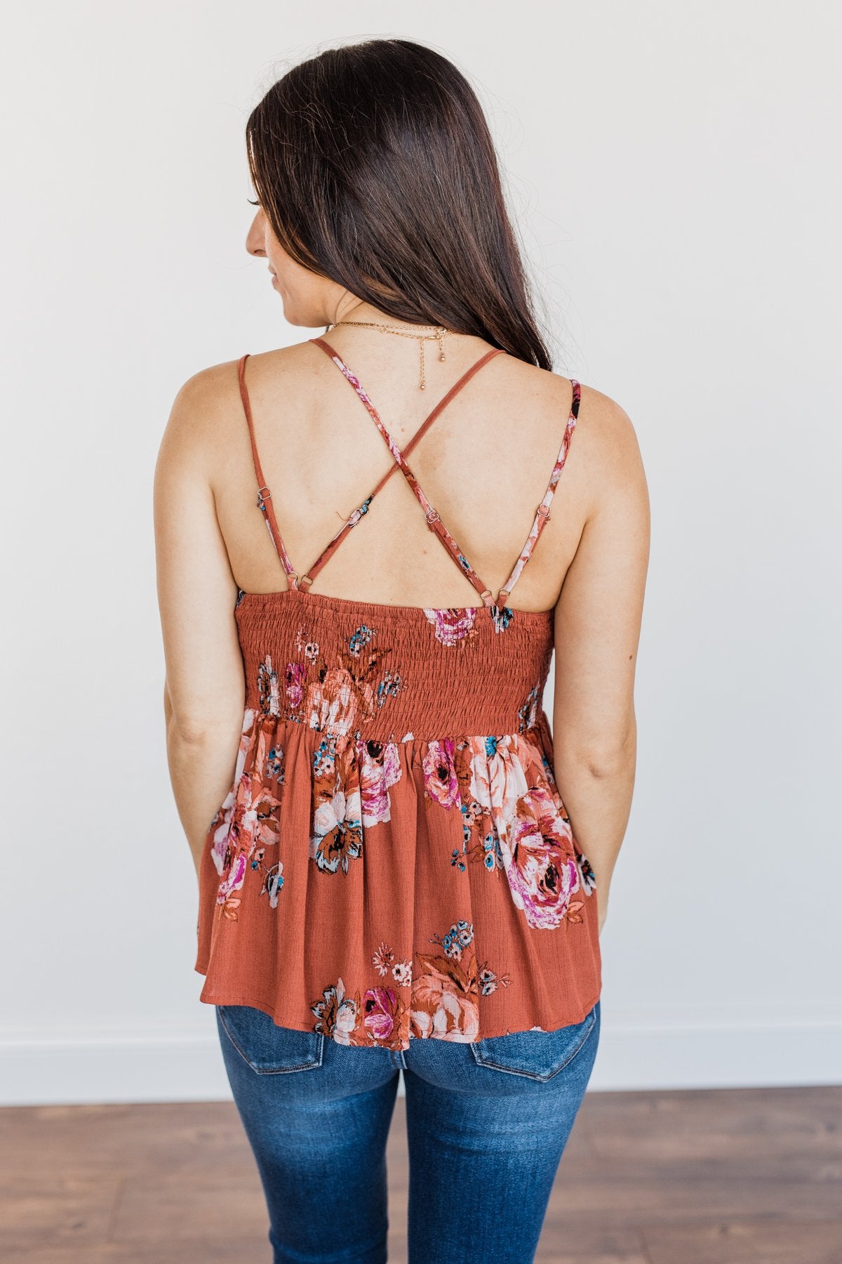 Autumn Delight Floral & Lace Tank Top- Dark Clay