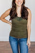 Pulse Basics Lace Trimmed Tank Top- Olive