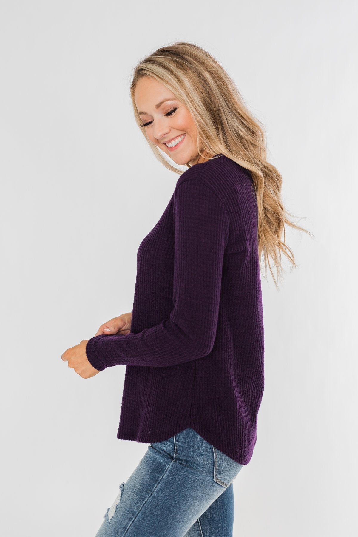 Be With You Waffle Knit Top- Eggplant