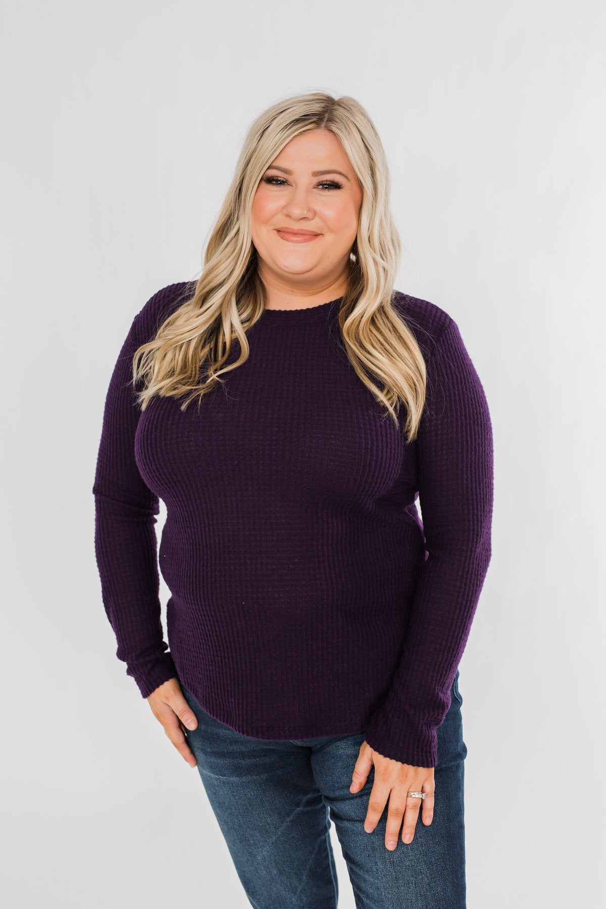Be With You Waffle Knit Top- Eggplant