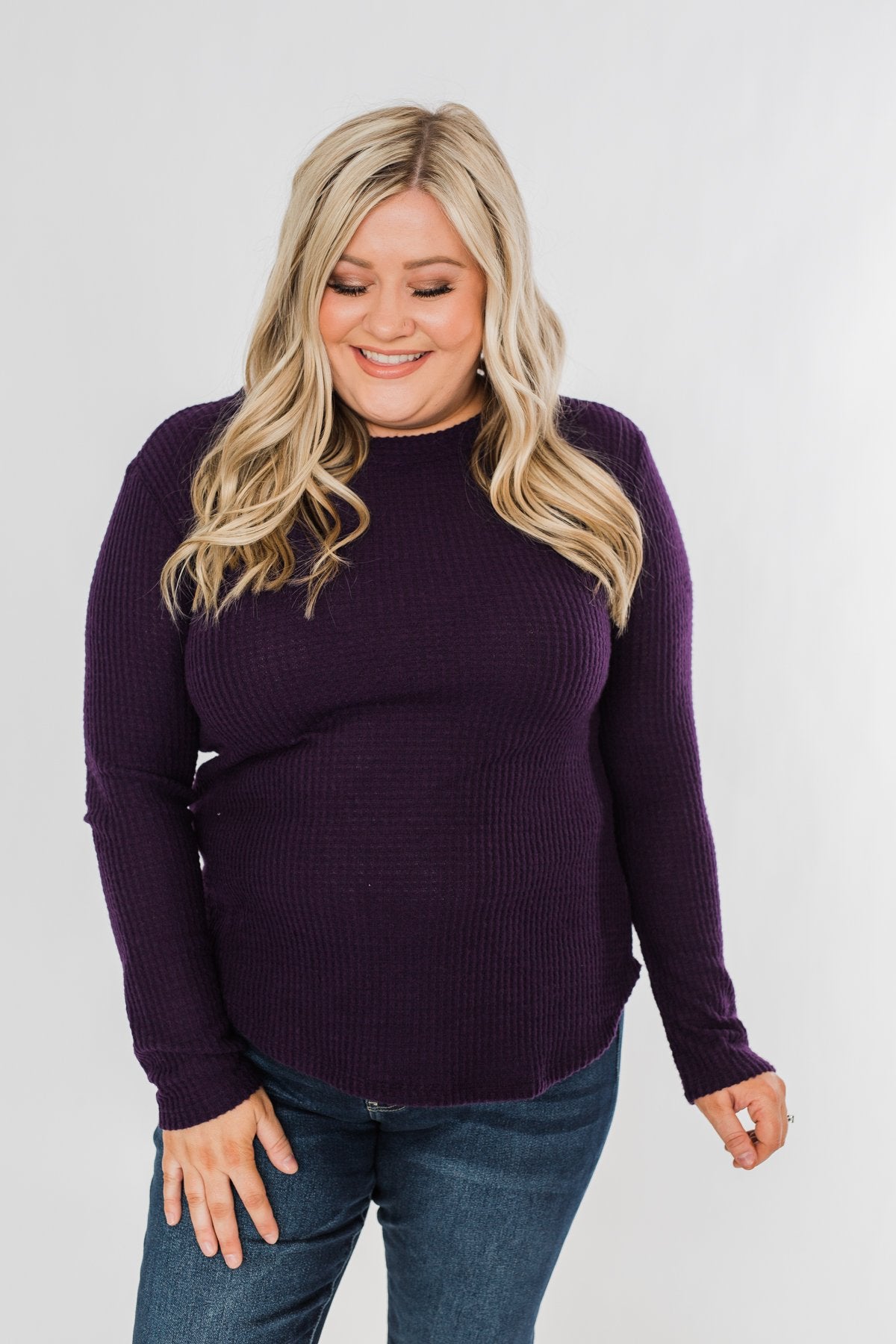 Be With You Waffle Knit Top- Eggplant