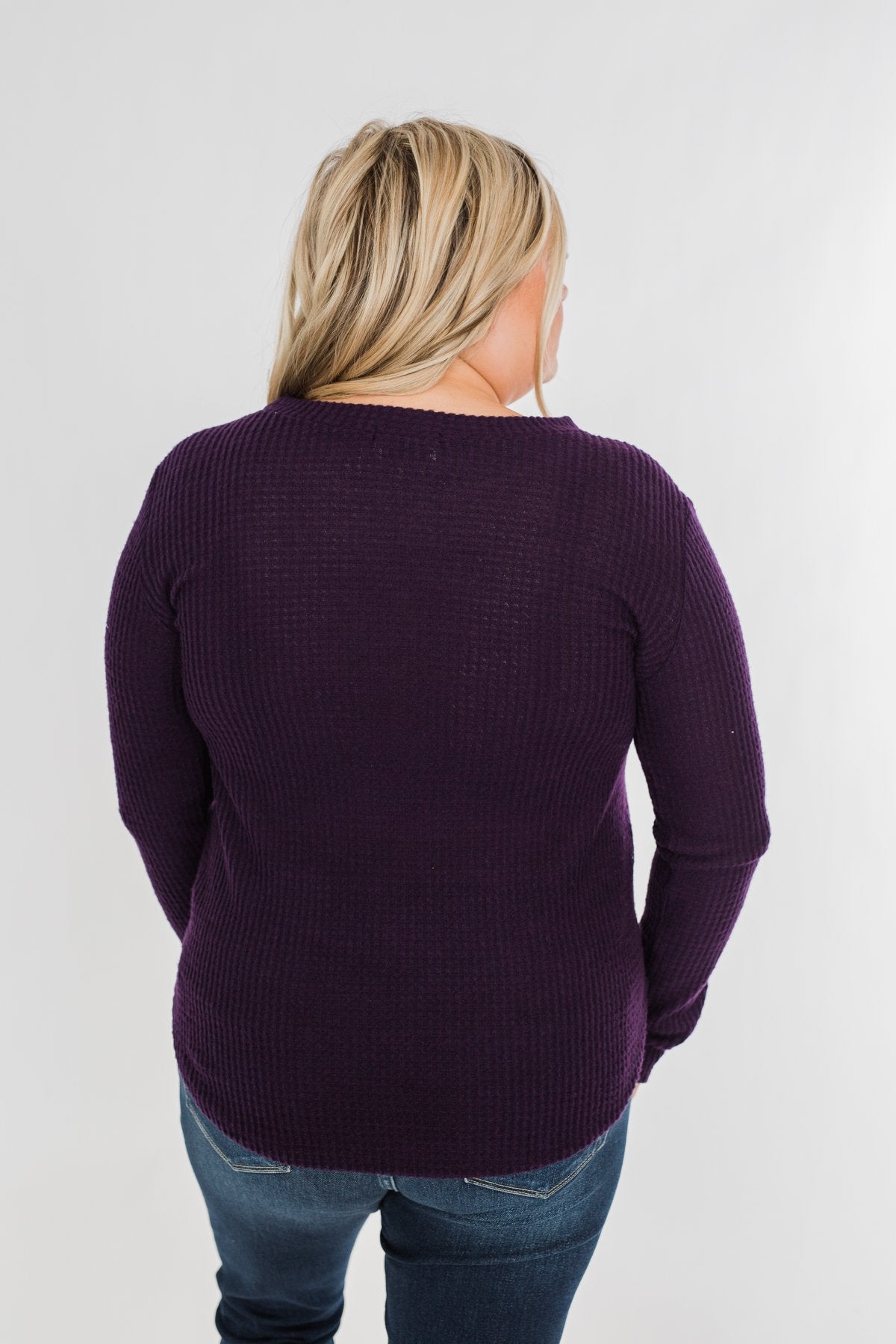 Be With You Waffle Knit Top- Eggplant
