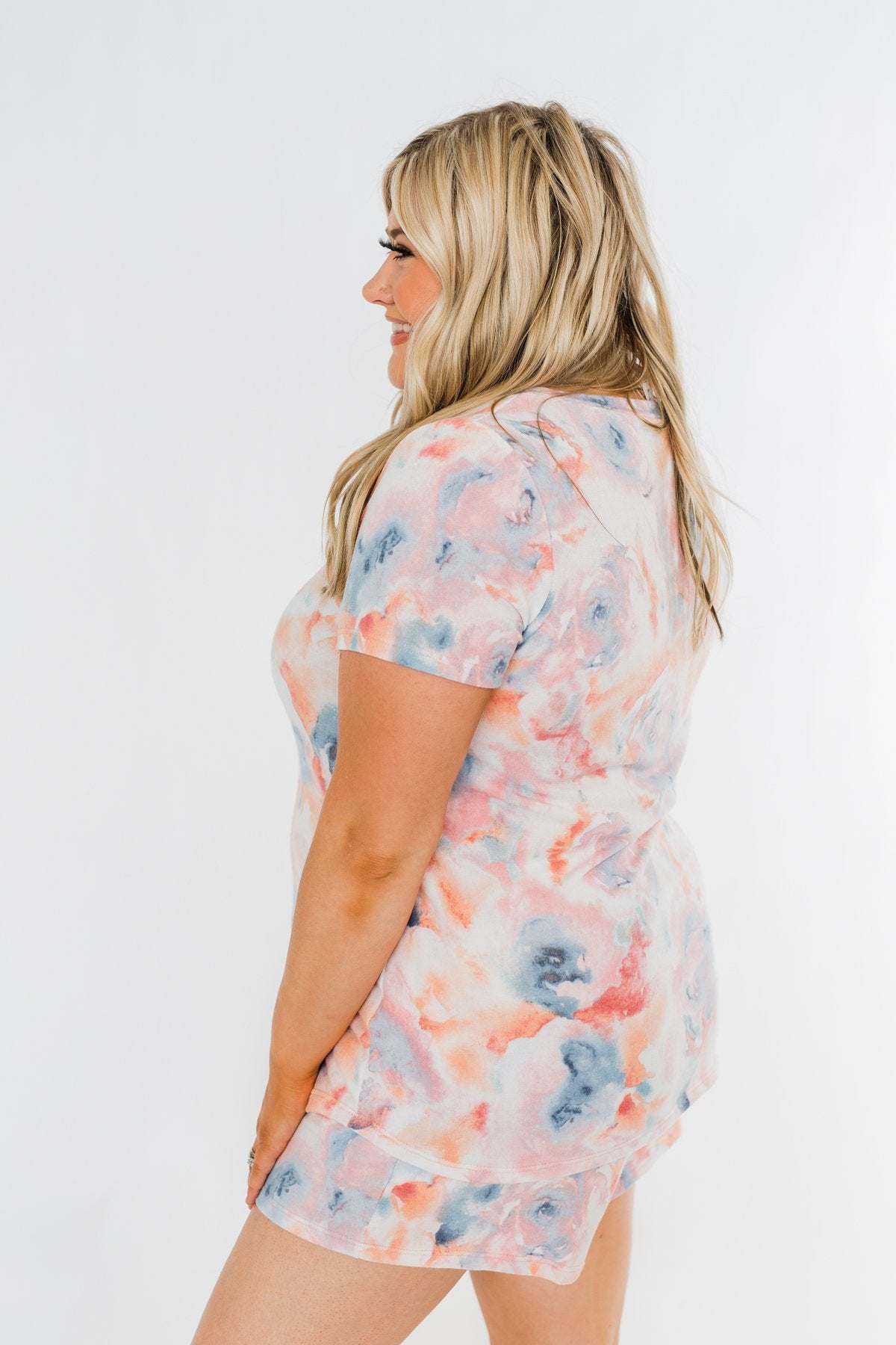 Move To The Music Floral Watercolor Top- Pink, Peach, Blue