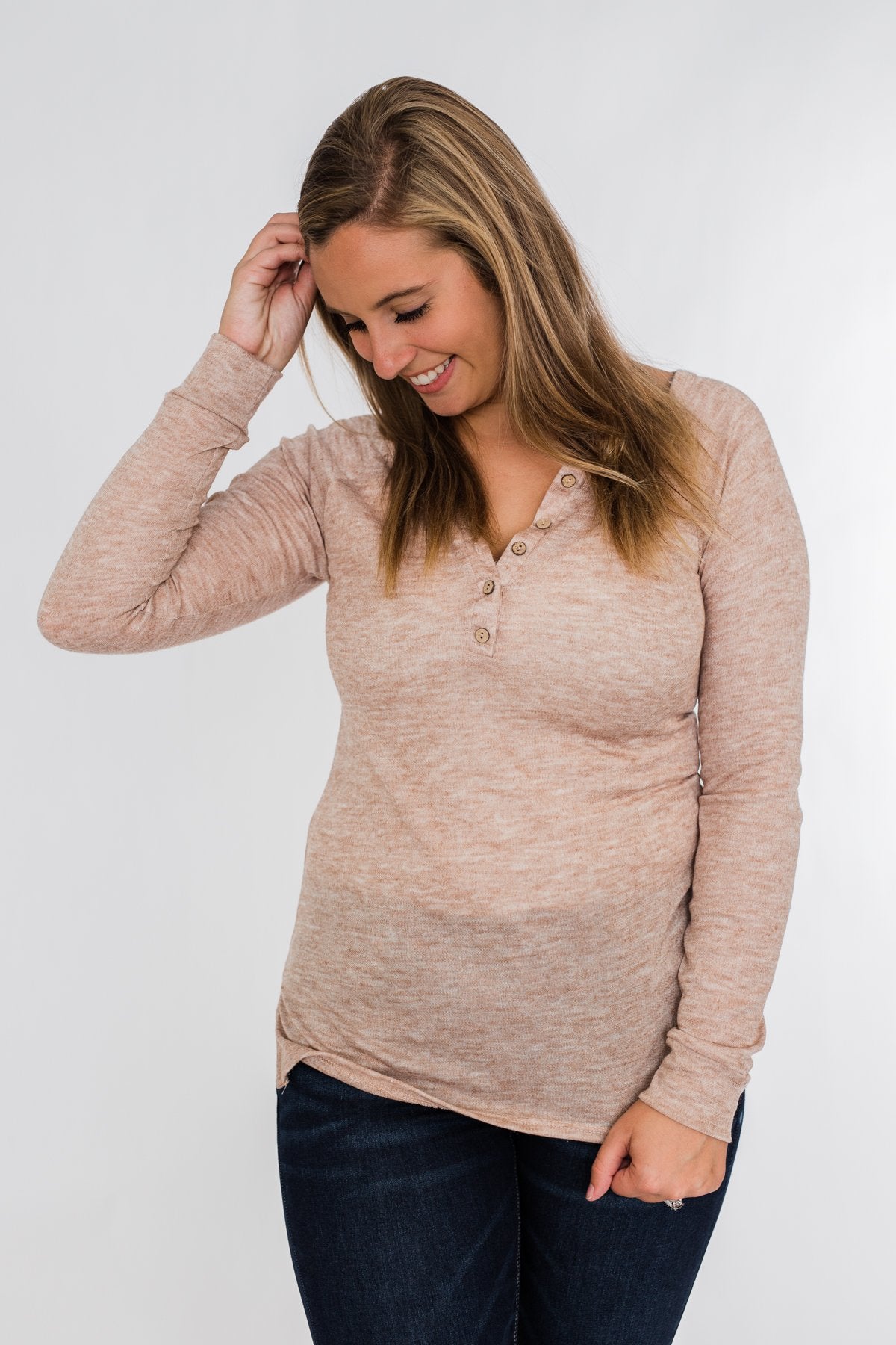 The Time Of My Life Button Henley Top- Oatmeal