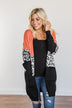 Grow Wild Color Block Cardigan- Coral, Black, & Off-White