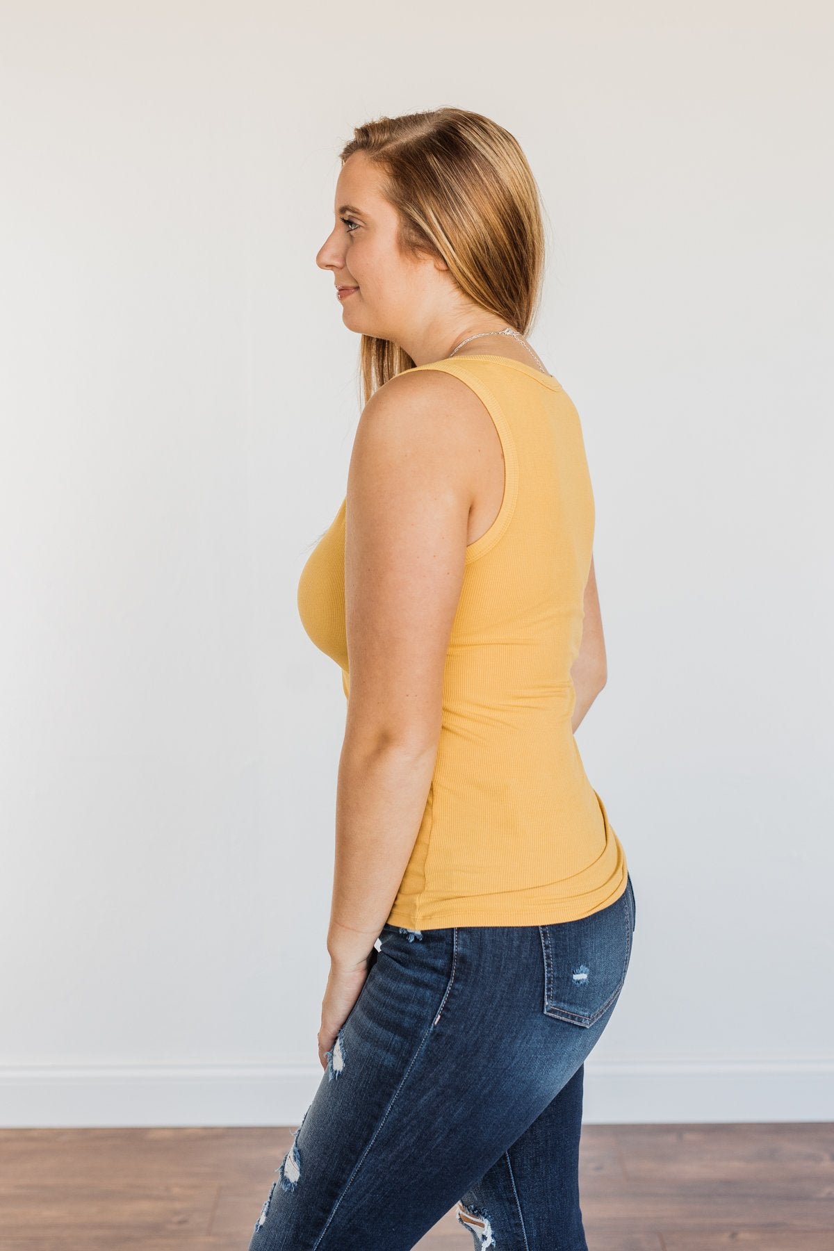 Uplifting Spirits Button Henley Tank Top- Golden Yellow