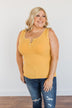 Uplifting Spirits Button Henley Tank Top- Golden Yellow