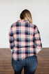 Fall Into The Night Plaid Button Top- Navy, Coral, Tan
