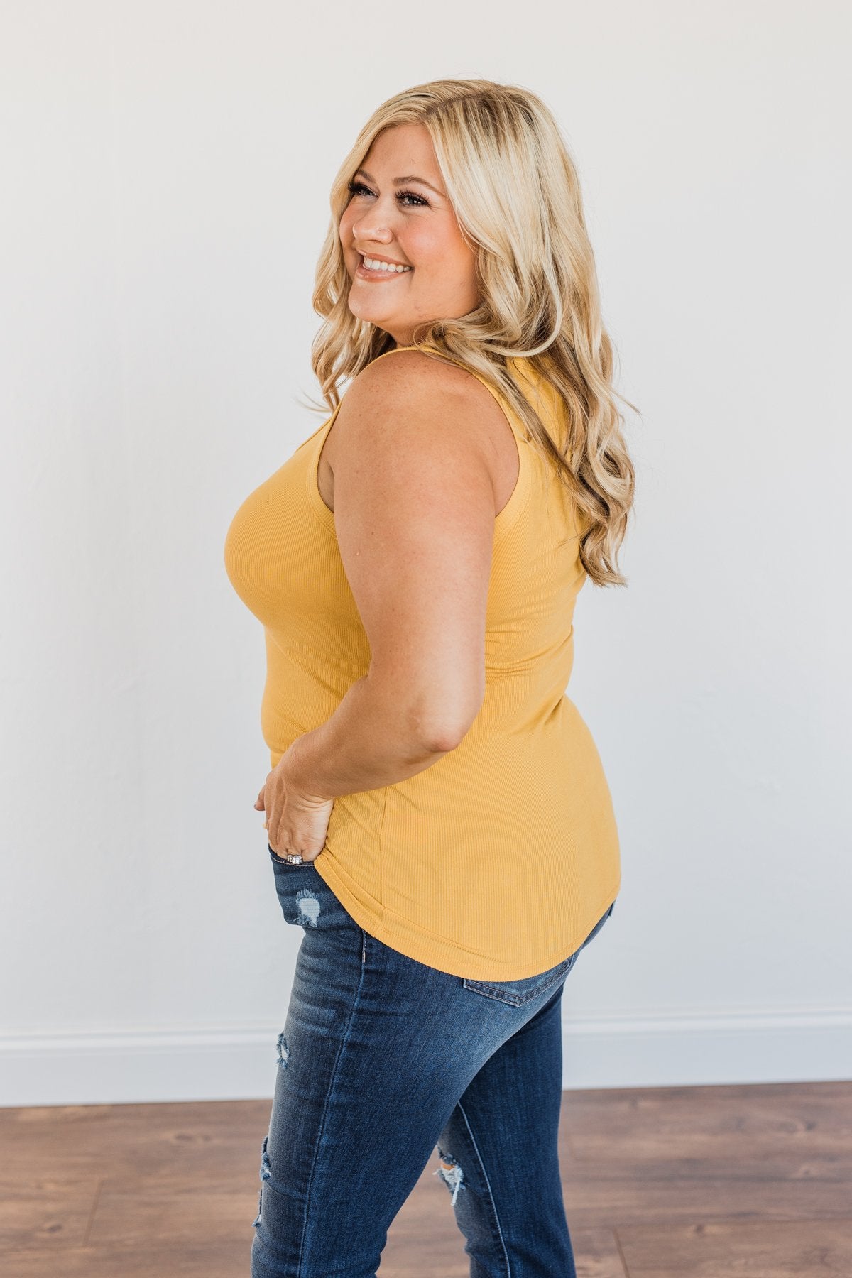 Uplifting Spirits Button Henley Tank Top- Golden Yellow