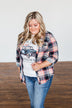 Fall Into The Night Plaid Button Top- Navy, Coral, Tan