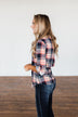 Fall Into The Night Plaid Button Top- Navy, Coral, Tan