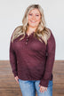 The Time Of My Life Button Henley Top- Burgundy