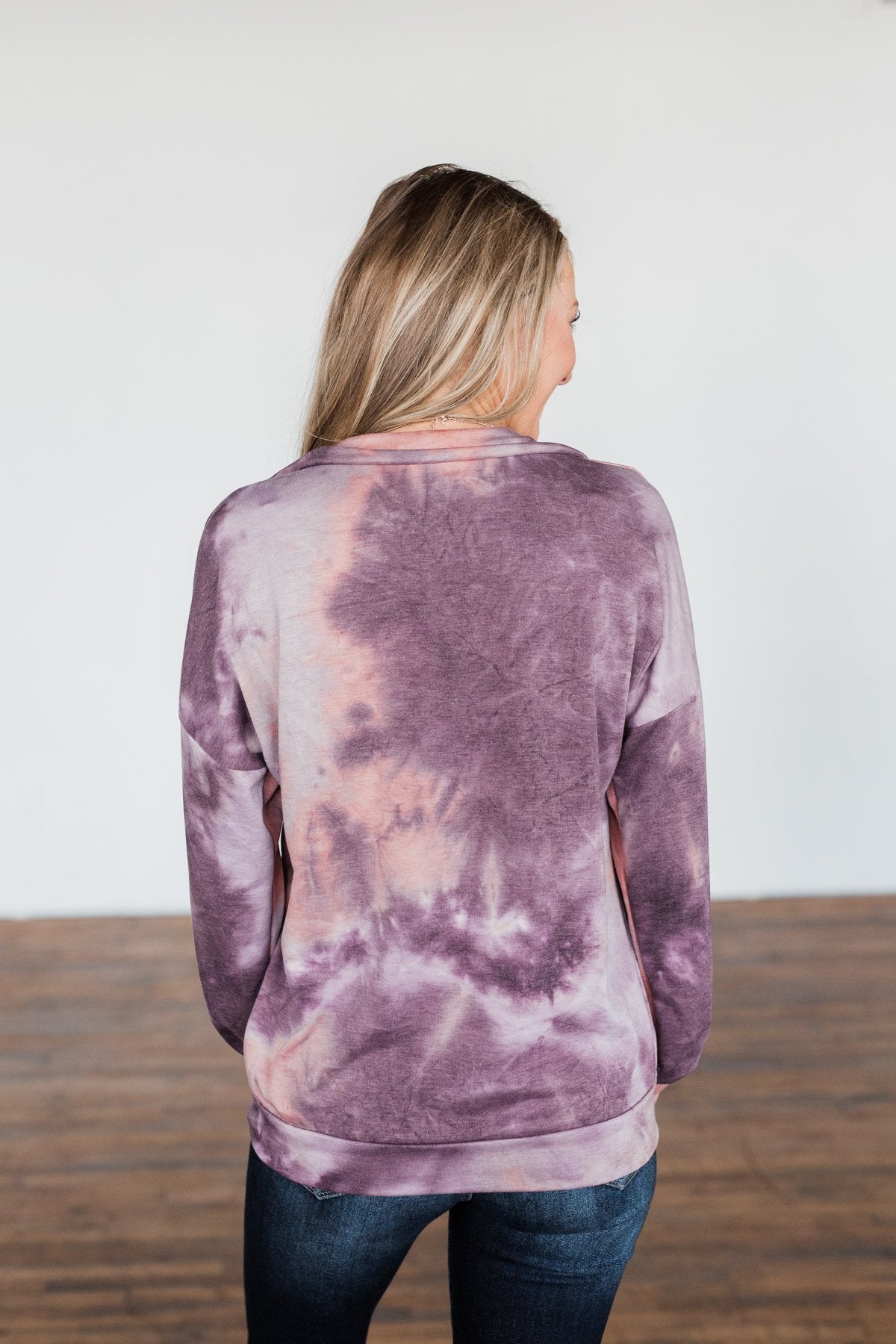 Dancing In The Moonlight Pullover Top- Purple & Dusty Peach