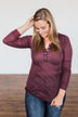 The Time Of My Life Button Henley Top- Burgundy