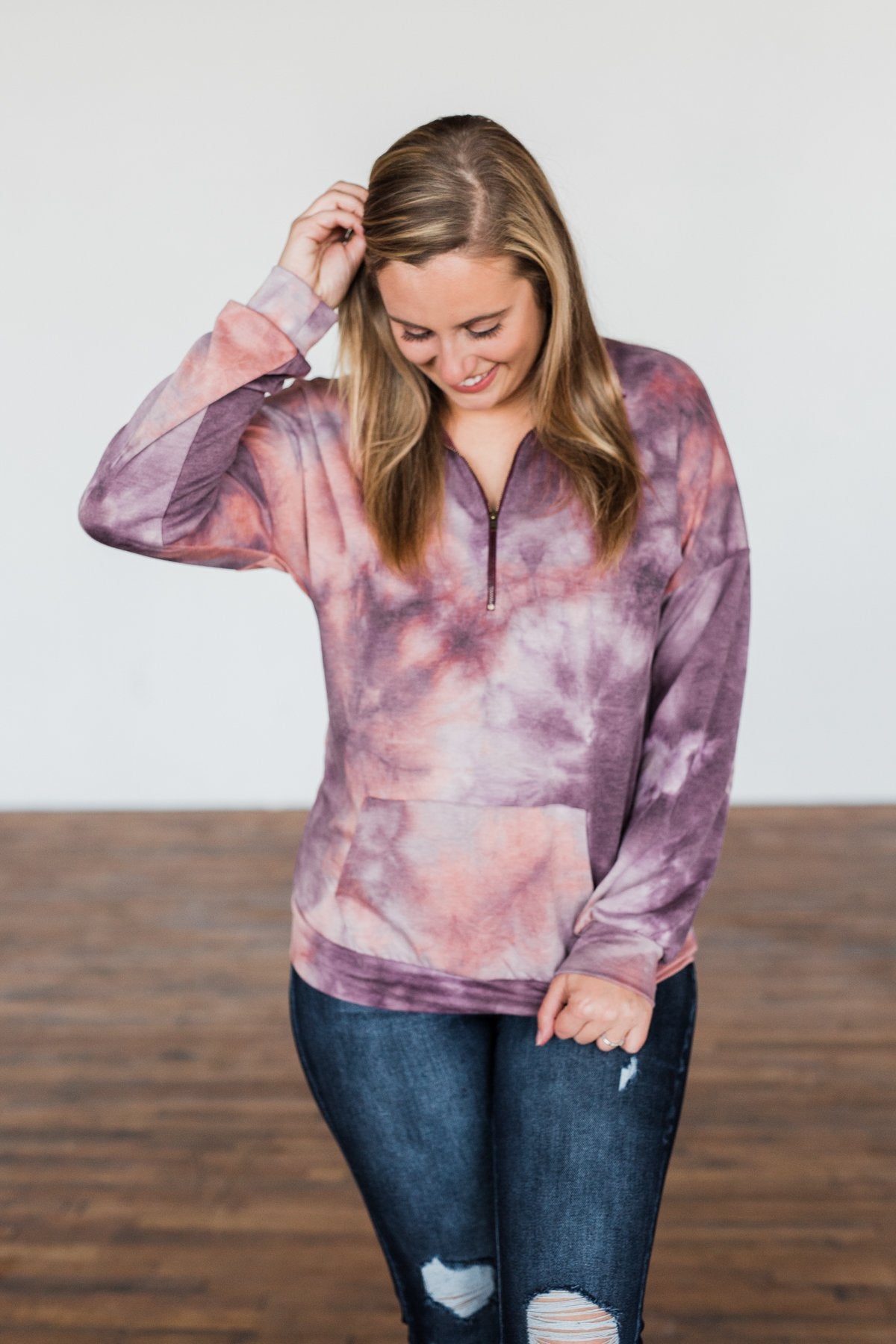 Dancing In The Moonlight Pullover Top- Purple & Dusty Peach