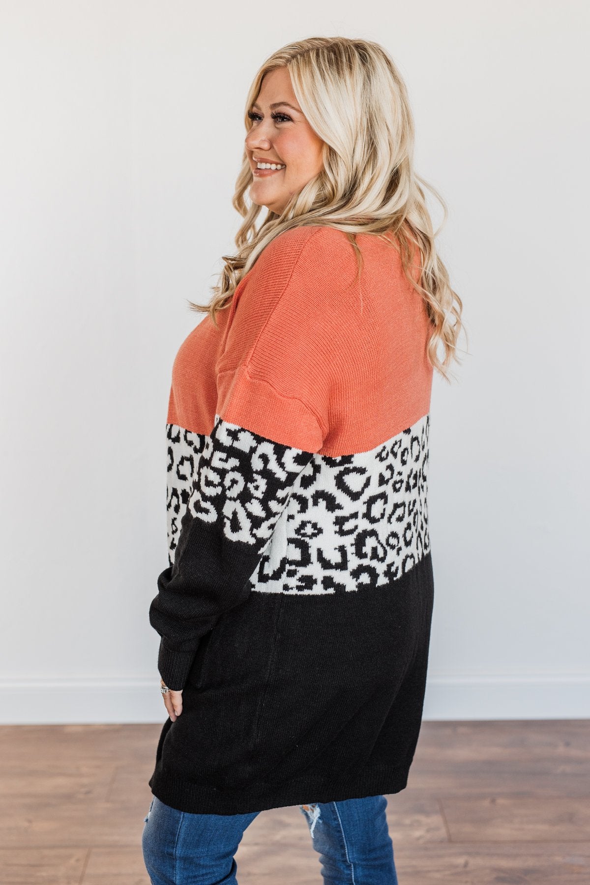 Grow Wild Color Block Cardigan- Coral, Black, & Off-White