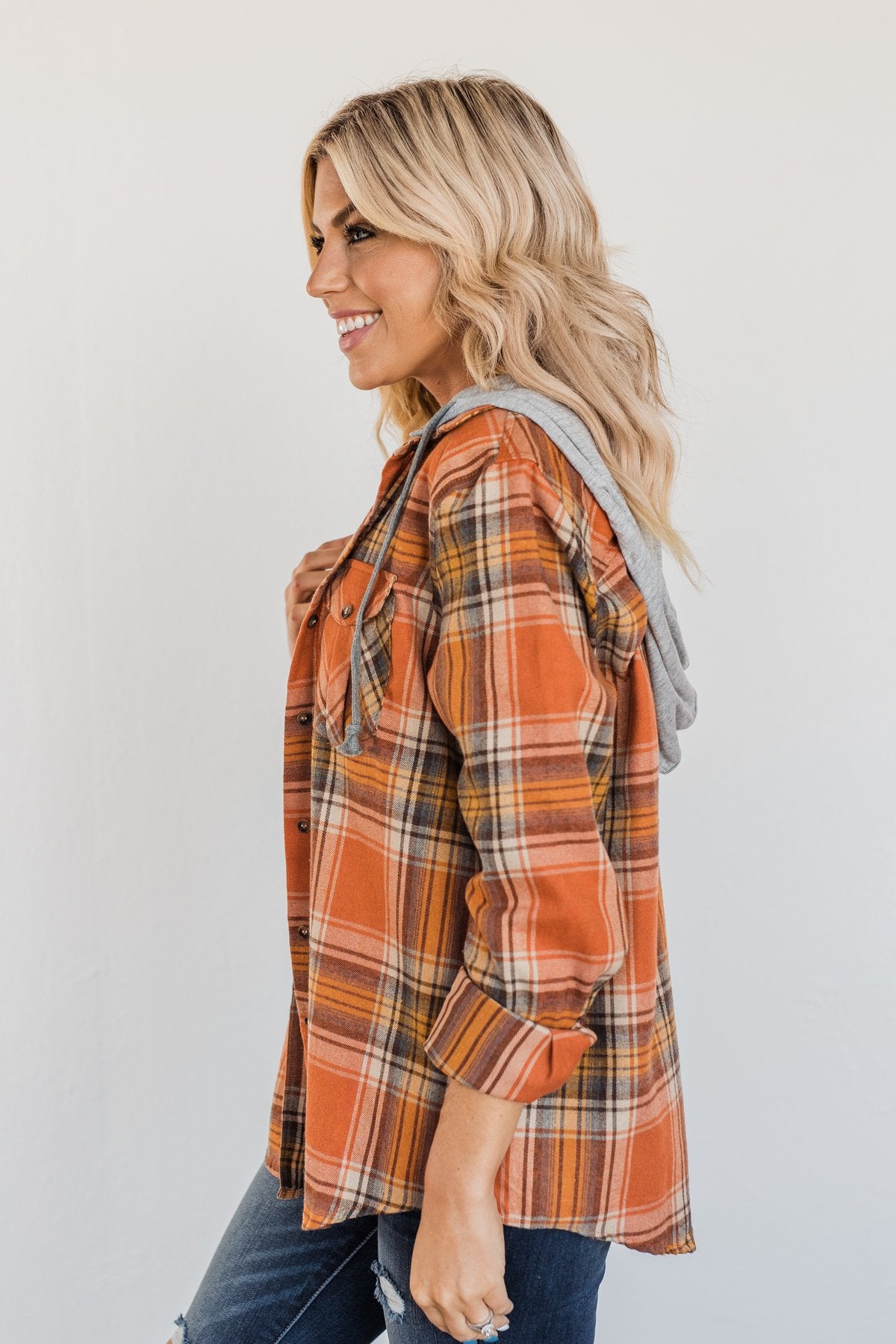 burnt orange plaid shirt