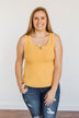 Uplifting Spirits Button Henley Tank Top- Golden Yellow