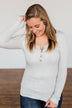 Break The Silence Button Henley Top- Light Heather Grey