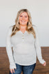 Break The Silence Button Henley Top- Light Heather Grey