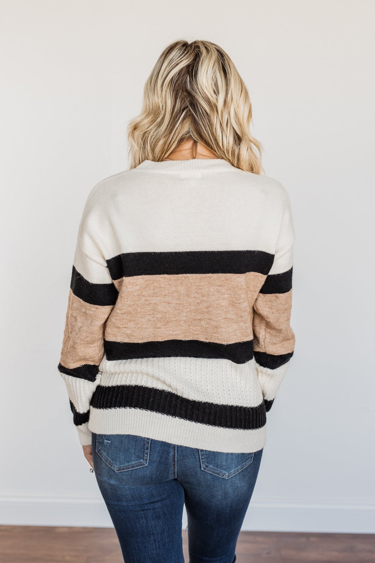 Pretty As A Picture Color Block Sweater Ivory Tan Black The Pulse Boutique