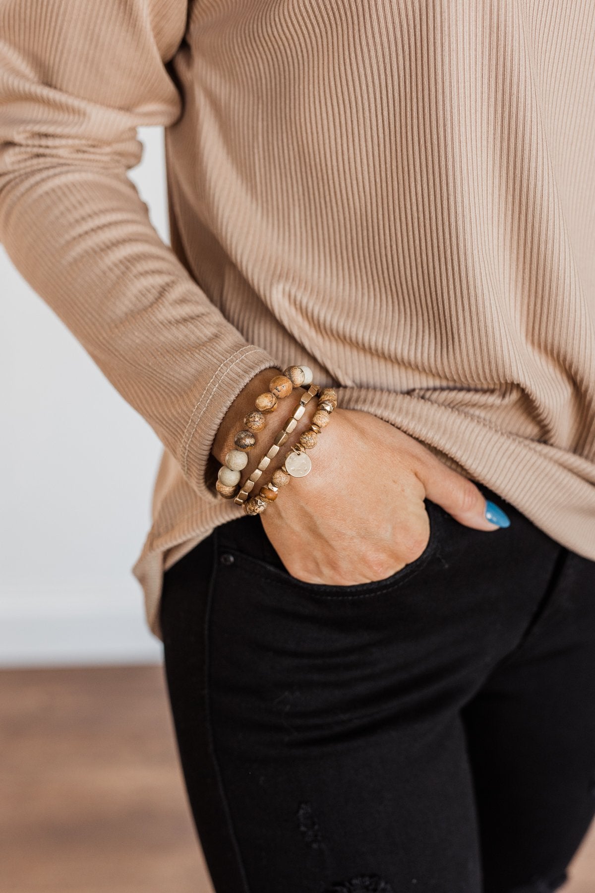 Sensational Beaded Bracelet Set- Natural & Gold