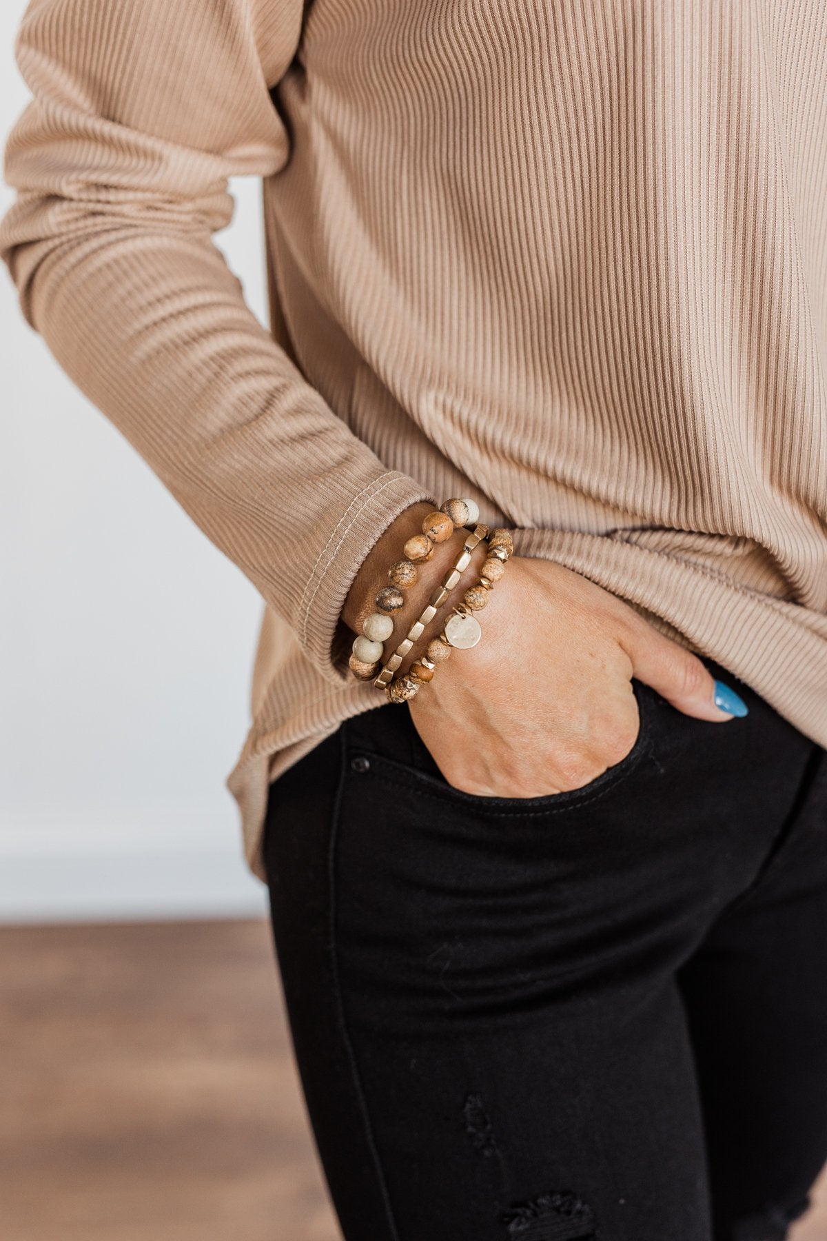 Sensational Beaded Bracelet Set- Natural & Gold