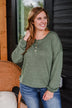Chilling In Autumn Striped Button Top- Olive