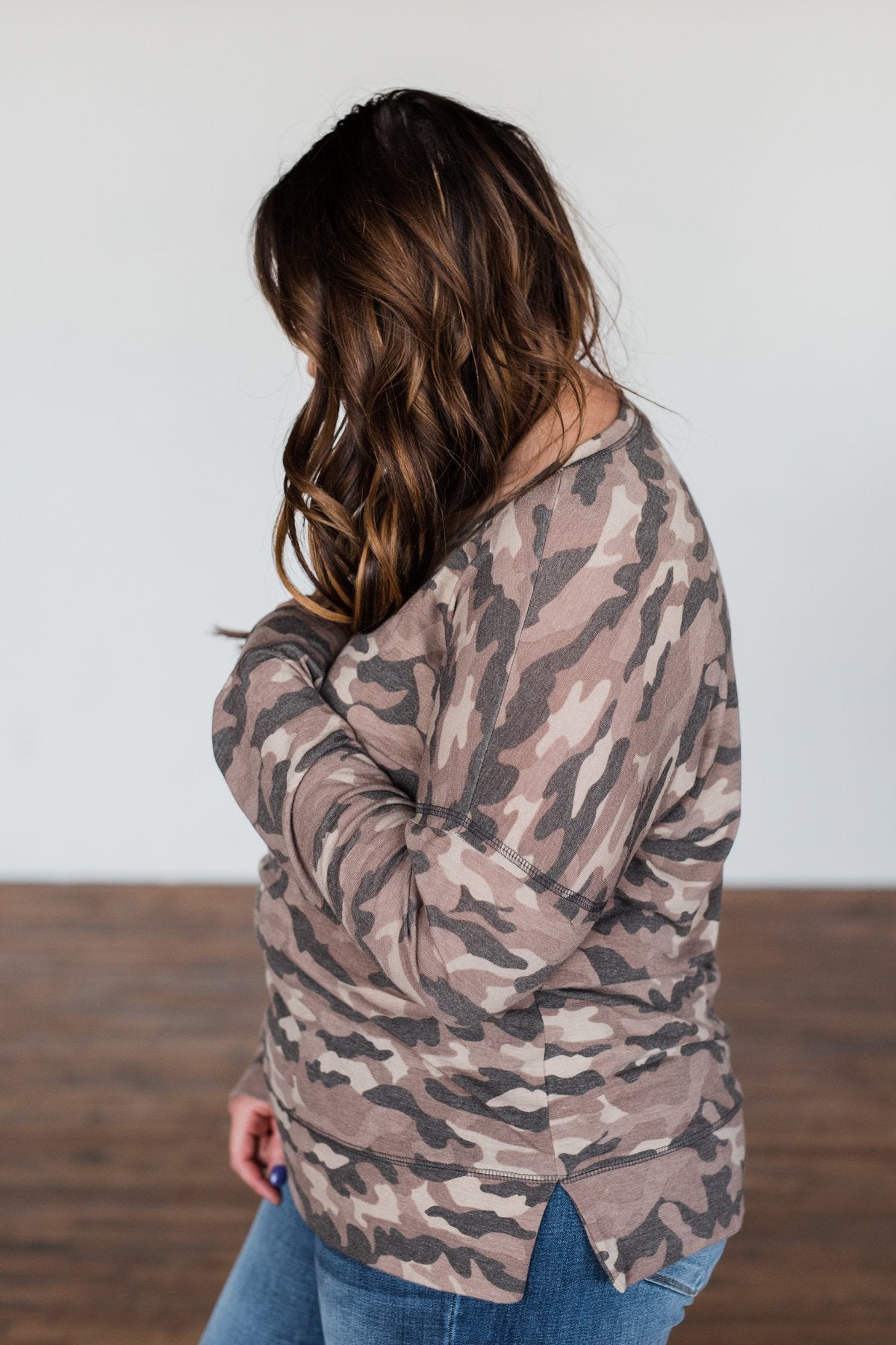 What If Long Sleeve Pullover- Brown Camo