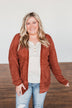Have My Heart Velvet Chenille Cardigan- Rust