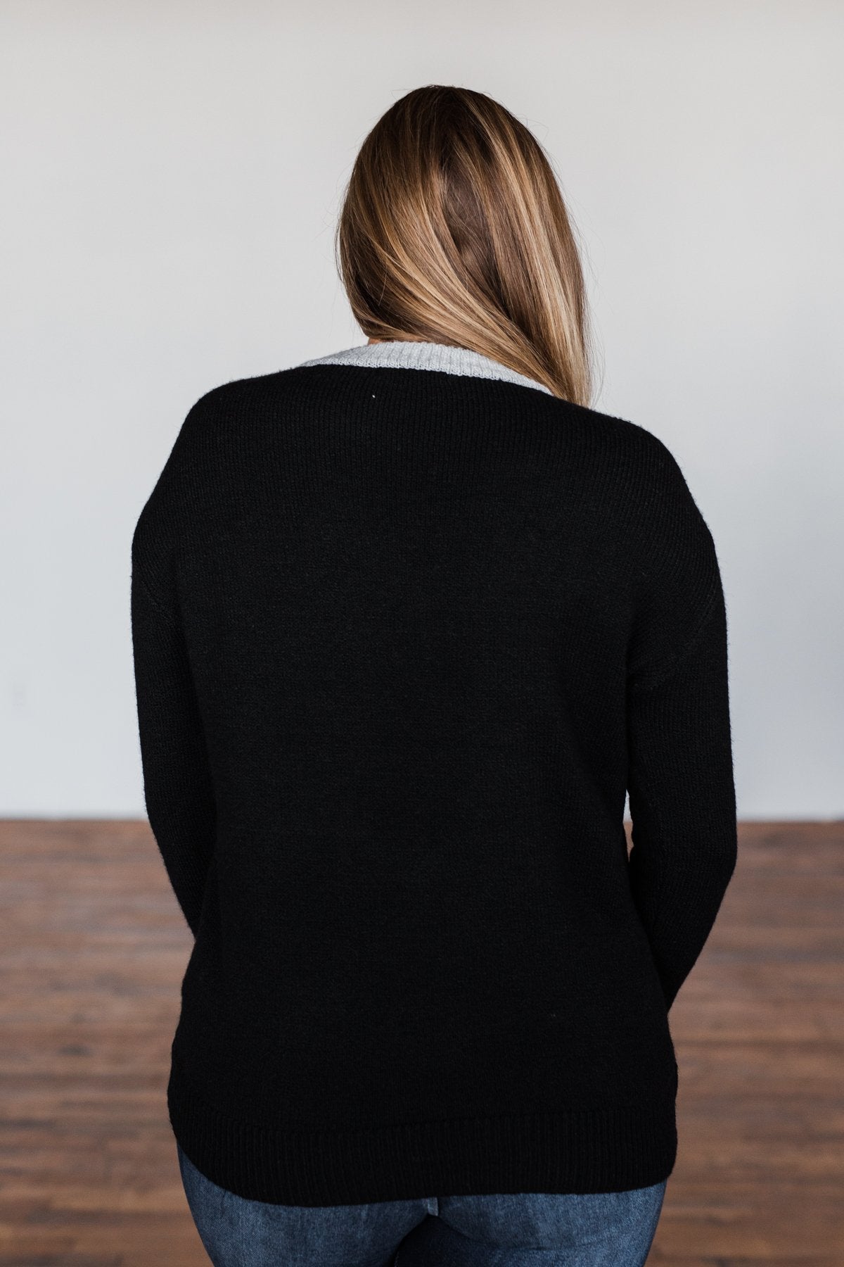 Love Fiercely Chevron Color Block Sweater- Black, Grey, & Leopard