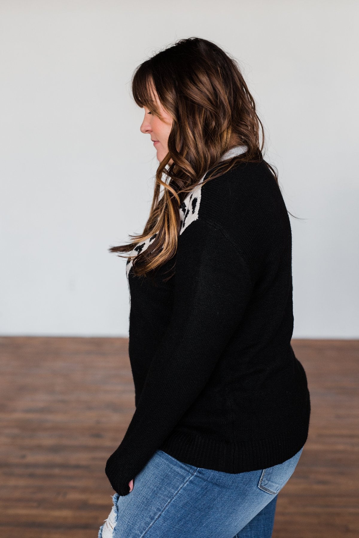 Love Fiercely Chevron Color Block Sweater- Black, Grey, & Leopard