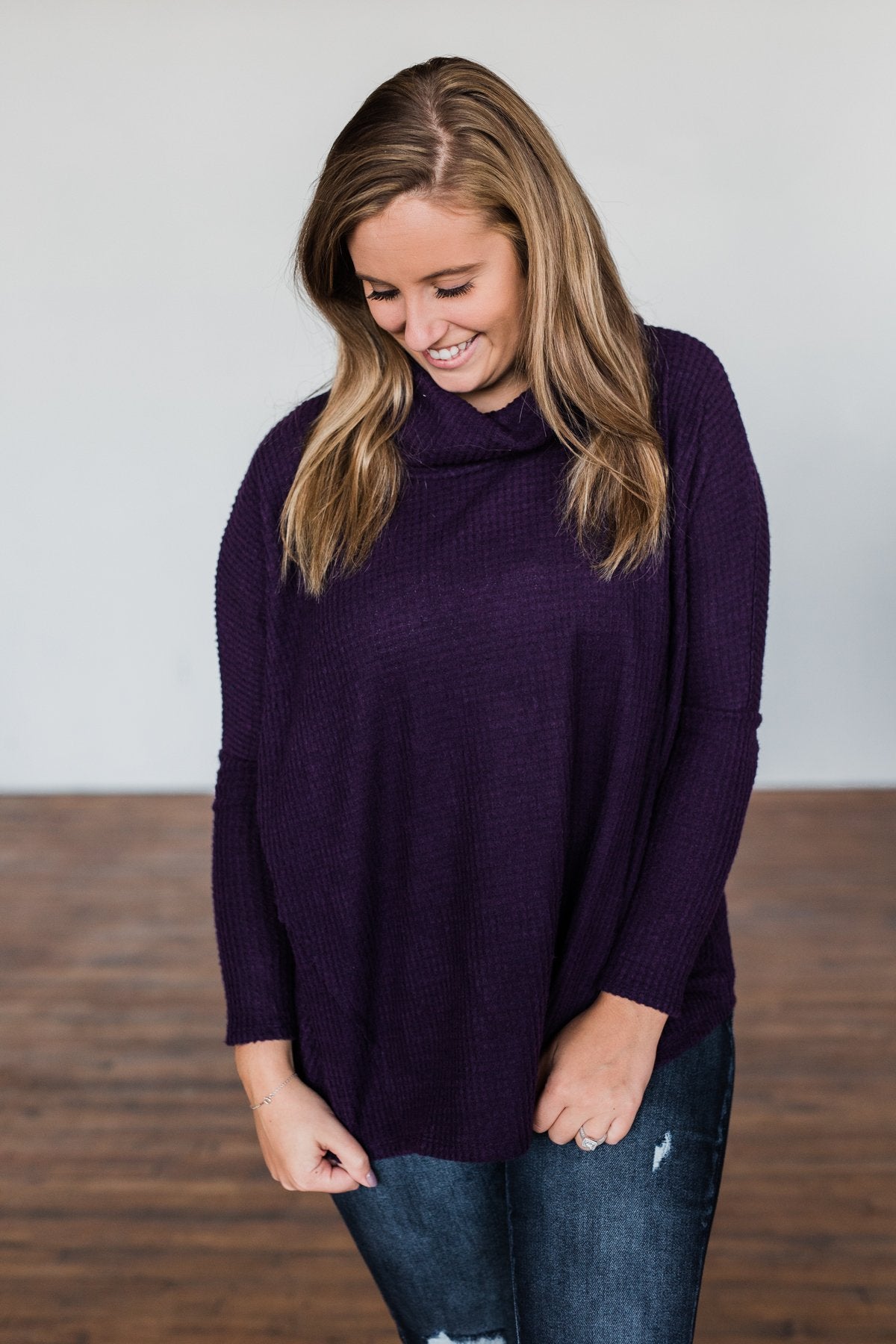 Never Let You Go Cowl Neck Sweater- Dark Eggplant