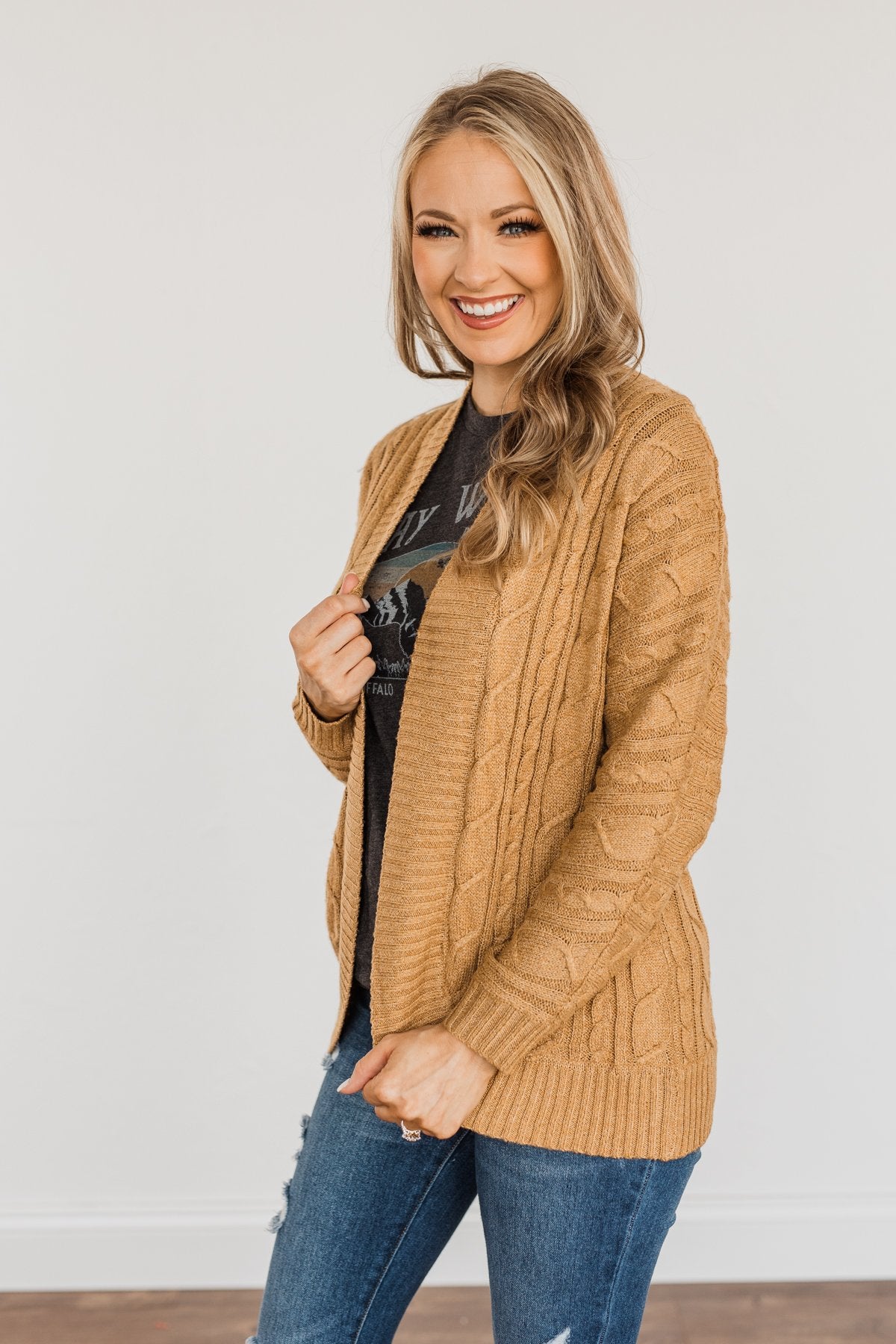 Home Is Where The Heart Is Knit Cardigan- Camel