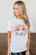 "Thankful" Pumpkin Graphic Tee- Heather Grey