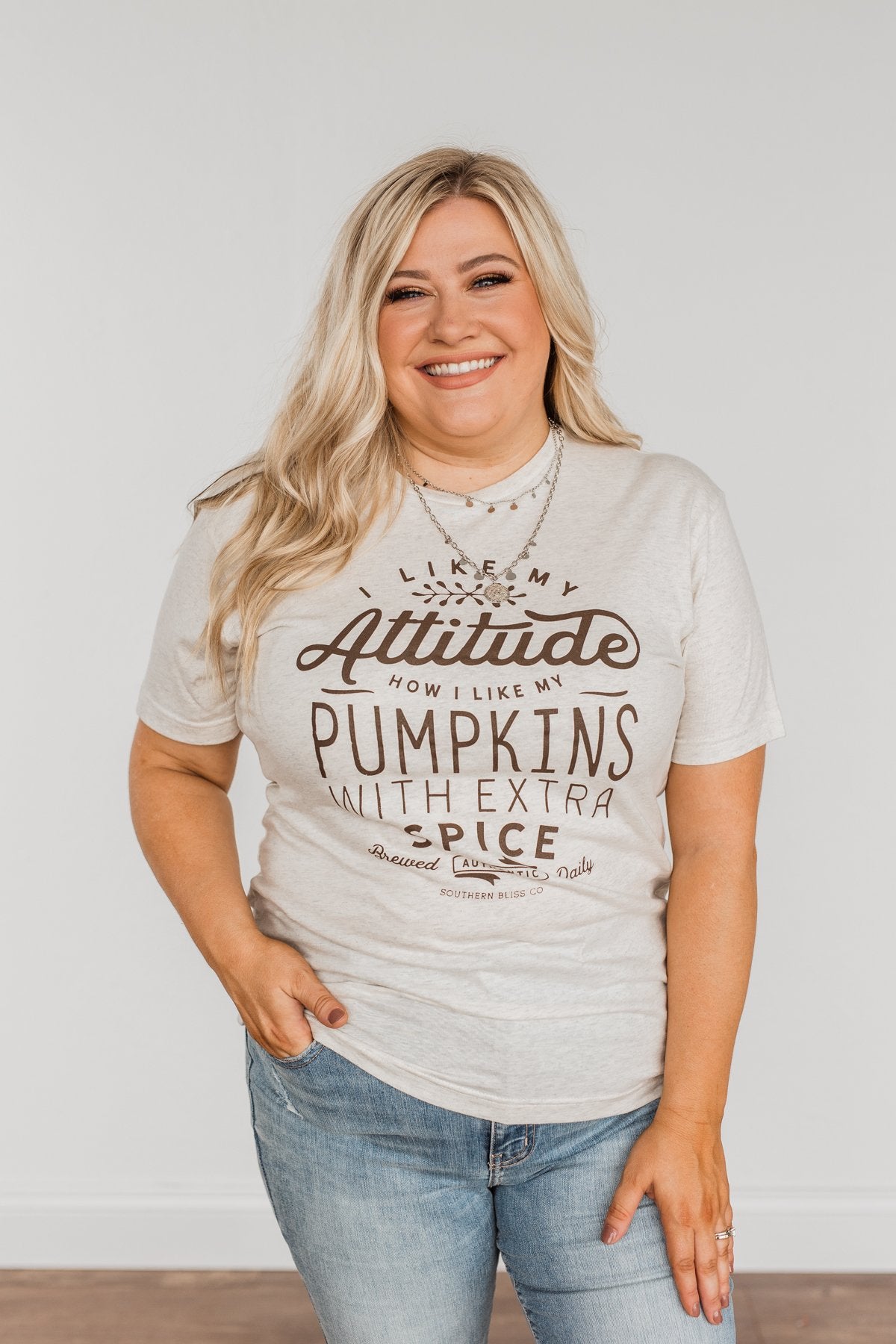 Pumpkin Attitude Graphic Tee- Heathered Oatmeal